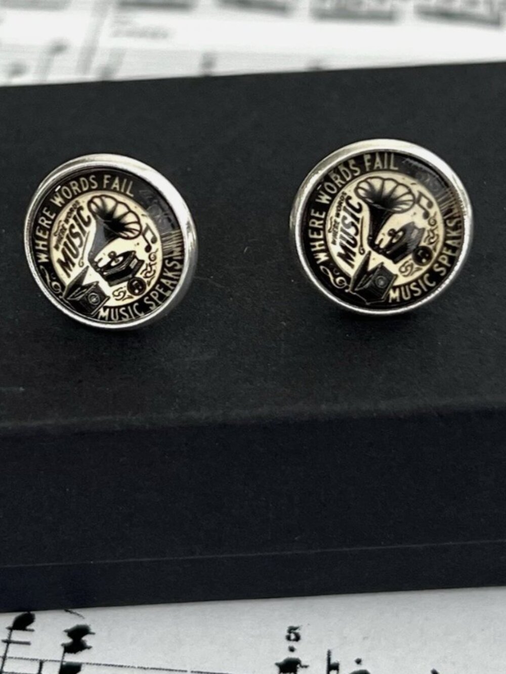 Rare & cute -Music lover  Earring-Where Words Fail Gramophone Piano Teacher Gift